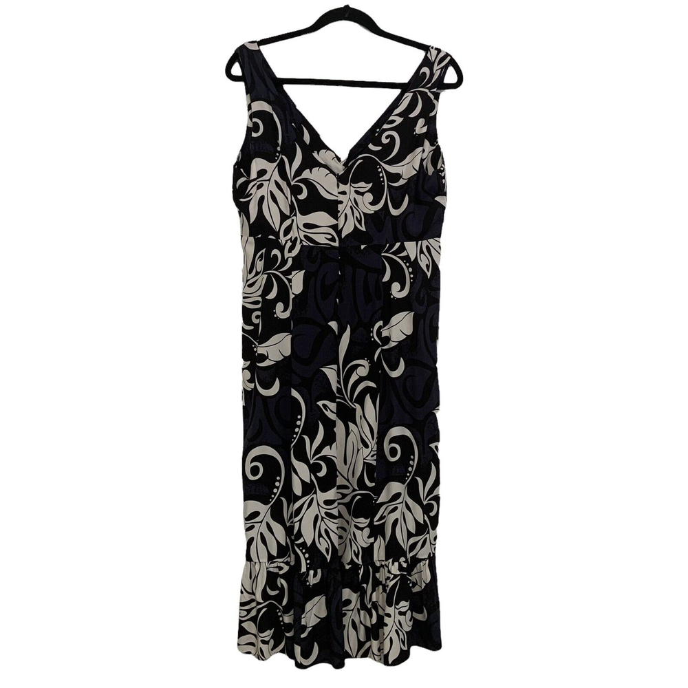 Vintage Hilo Hattie Womens Midi Dress Made in Hawaii Black White Size M Ruffle - Picture 3 of 11
